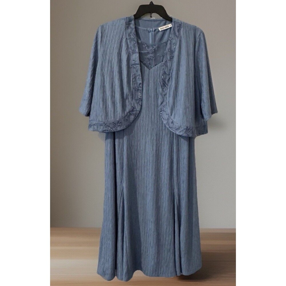 Grace Karin 2X Blue Jacket Dress Mother of the Bride Plus Size Wedding Formal